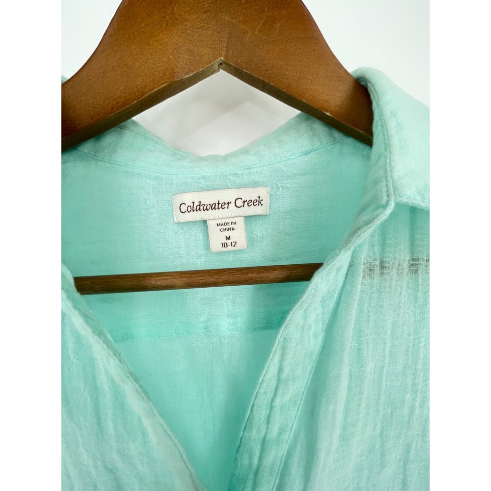 Coldwater Creek Womens Top Size M Button Down Seafoam Linen Blend 3/4 Slv - Picture 6 of 9